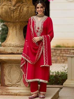 Women Ethnic Motifs Embroidered Regular Kurta with Trousers & With Dupatta 1