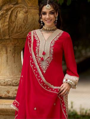 Women Ethnic Motifs Embroidered Regular Kurta with Trousers & With Dupatta 4