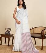 White linen woven design saree with blouse
