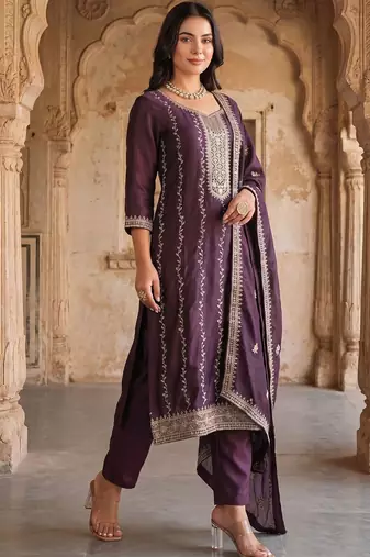 Women Ethnic Motifs Embroidered Regular Thread Work Kurta with Trousers & With Dupatta