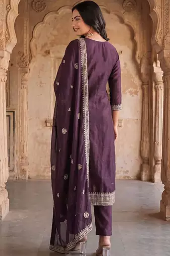 Women Ethnic Motifs Embroidered Regular Thread Work Kurta with Trousers & With Dupatta