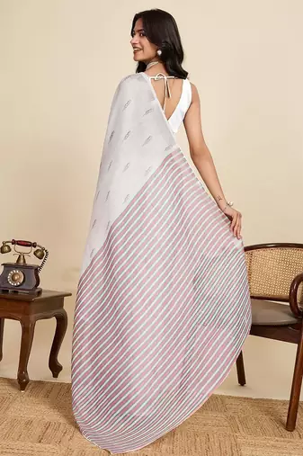 White linen woven design saree with blouse