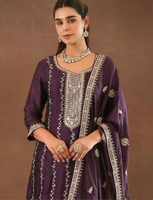 Women Ethnic Motifs Embroidered Regular Thread Work Kurta with Trousers & With Dupatta 1