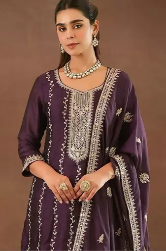 Women Ethnic Motifs Embroidered Regular Thread Work Kurta with Trousers & With Dupatta