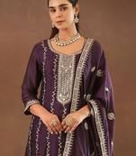 Women Ethnic Motifs Embroidered Regular Thread Work Kurta with Trousers & With Dupatta