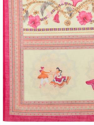 Cream linen printed saree with blouse 4