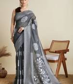Grey silk blend woven design saree with blouse
