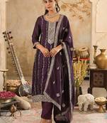 Women Ethnic Motifs Embroidered Thread Work Straight Kurta with Trouser & Dupatta
