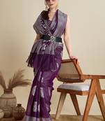 Purple silk blend printed saree with blouse