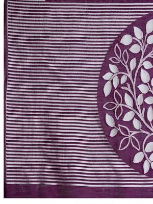 Purple silk blend printed saree with blouse 4
