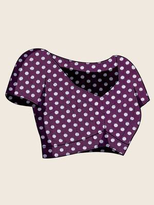 Purple silk blend printed saree with blouse 5