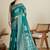 Teal silk blend printed saree with blouse
