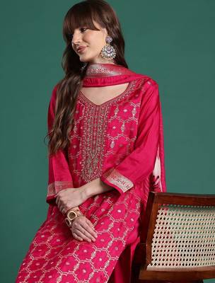 Ethnic Motifs Embroidered Regular Kurta With Trousers & Dupatta 1