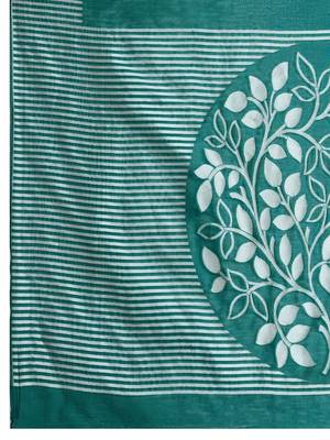 Teal silk blend printed saree with blouse 4