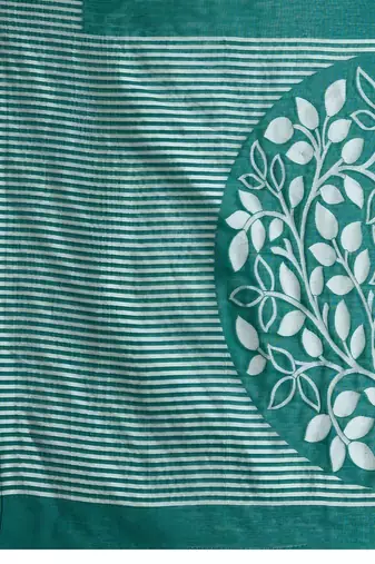Teal silk blend printed saree with blouse