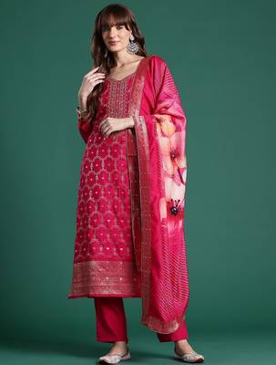 Ethnic Motifs Embroidered Regular Kurta With Trousers & Dupatta 5