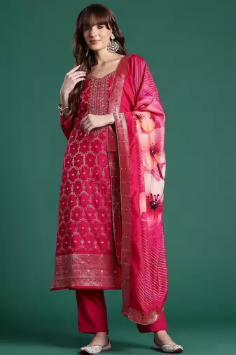 Ethnic Motifs Embroidered Regular Kurta With Trousers & Dupatta