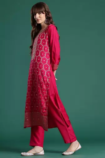 Ethnic Motifs Embroidered Regular Kurta With Trousers & Dupatta