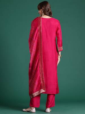 Ethnic Motifs Embroidered Regular Kurta With Trousers & Dupatta 7
