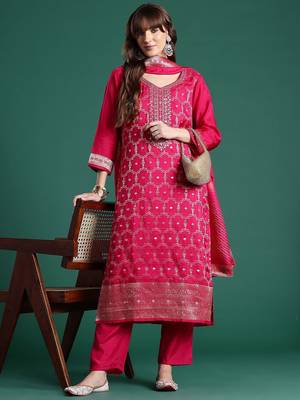 Ethnic Motifs Embroidered Regular Kurta With Trousers & Dupatta 8