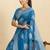 Blue silk blend printed saree with blouse