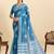 Blue silk blend printed saree with blouse