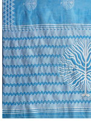 Blue silk blend printed saree with blouse 4