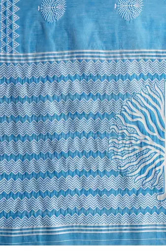 Blue silk blend printed saree with blouse