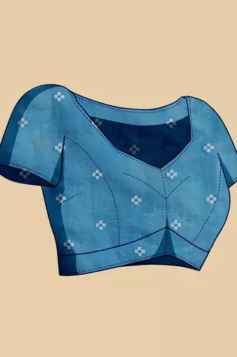 Blue silk blend printed saree with blouse