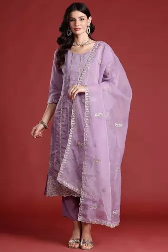 Ethnic Motifs Embroidered Kurta with Trousers & With Dupatta