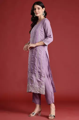 Ethnic Motifs Embroidered Kurta with Trousers & With Dupatta