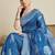 Blue silk blend printed saree with blouse