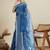 Blue silk blend printed saree with blouse