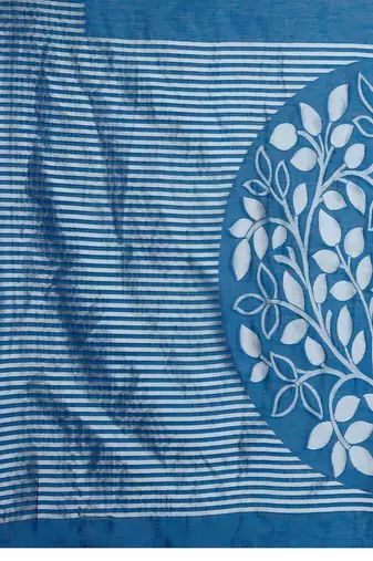 Blue silk blend printed saree with blouse