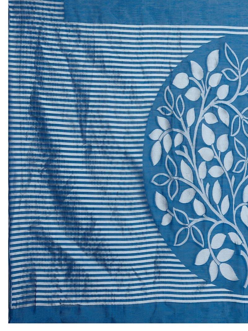 Blue silk blend printed saree with blouse