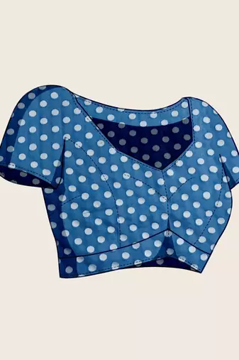 Blue silk blend printed saree with blouse