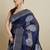 Navy blue silk blend woven design saree with blouse