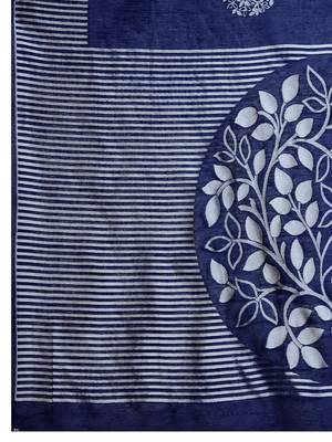 Navy blue silk blend woven design saree with blouse 4
