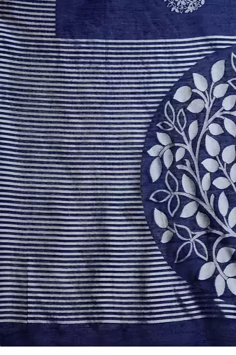Navy blue silk blend woven design saree with blouse