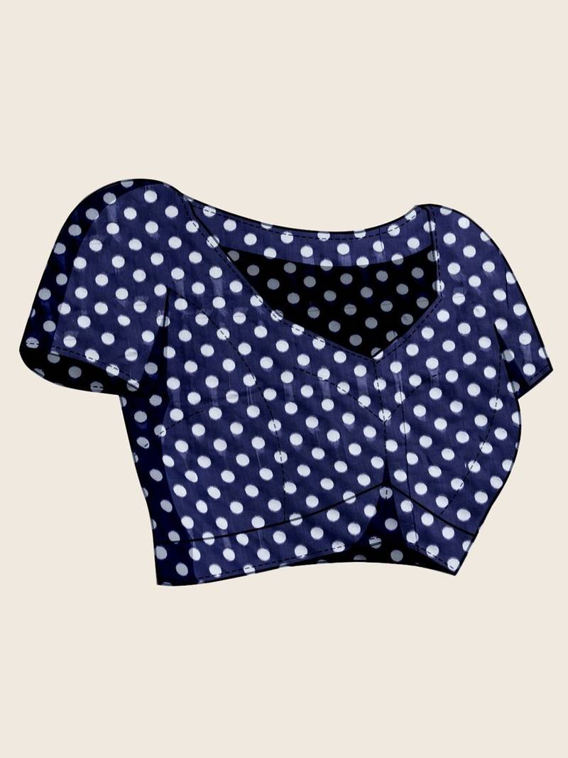 Navy blue silk blend woven design saree with blouse