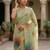 Sea green polyester printed saree with blouse