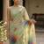 Sea green polyester printed saree with blouse