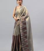 Grey polyester woven design saree with blouse
