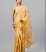Gold polyester solid saree with blouse