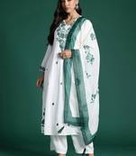 Women Ethnic Motifs Embroidered Regular Thread Work Pure Cotton Kurta with Trousers & With Dupatta