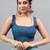 Blue linen printed saree with blouse