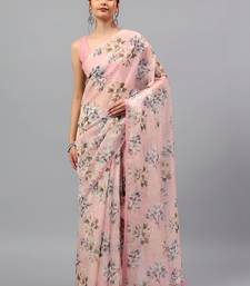Pink organza printed saree with blouse
