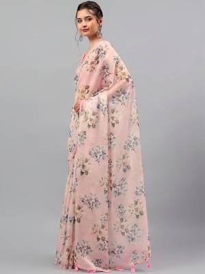 Pink organza printed saree with blouse 5
