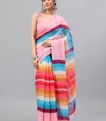 Pink linen printed saree with blouse