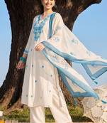 Women Ethnic Motifs Embroidered Regular Thread Work Kurta with Palazzos & With Dupatta